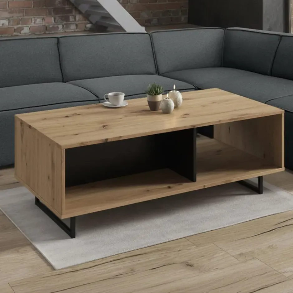 Meubella - Salontafel Saturn - Eiken - Zwart - 121 cm