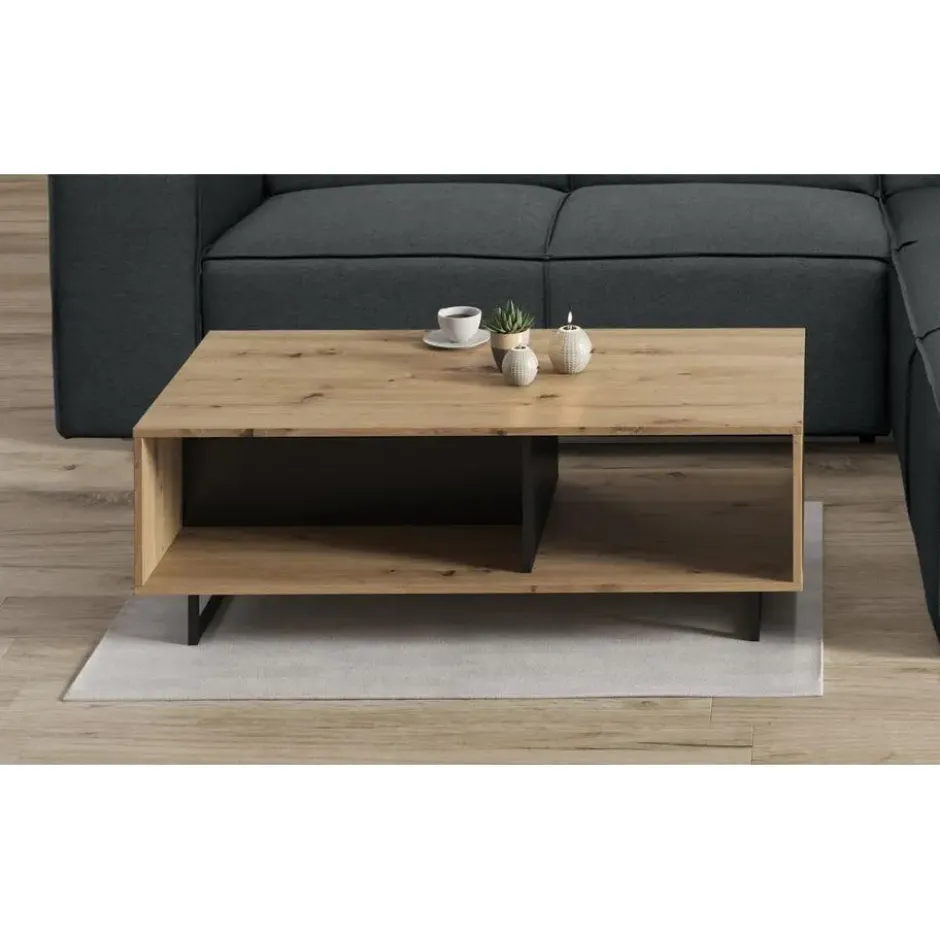 Meubella - Salontafel Saturn - Eiken - Zwart - 121 cm