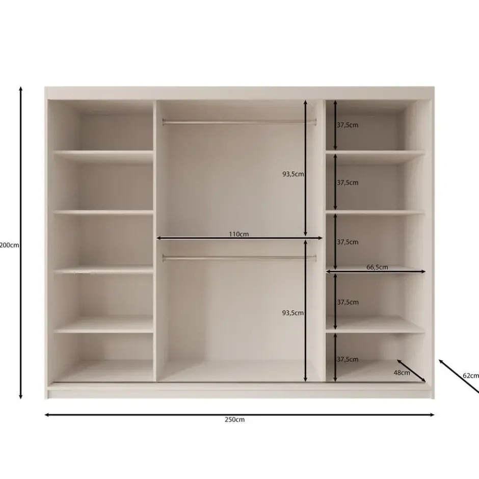 Meubella - Sentoji - Kledingkast - Eikenpatroon - 250x62x200 cm