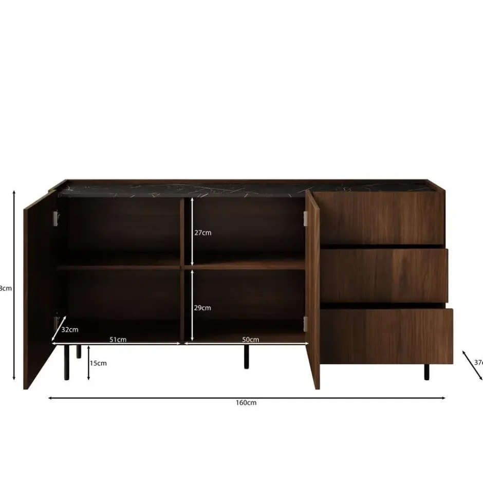 Meubella - Tahiti - Dressoir - Donker eiken - 160 cm