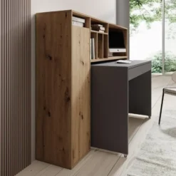 Meubella - Taroa - Bureau - Eikenpatroon/Lichtgrijs - 154x55x119 cm