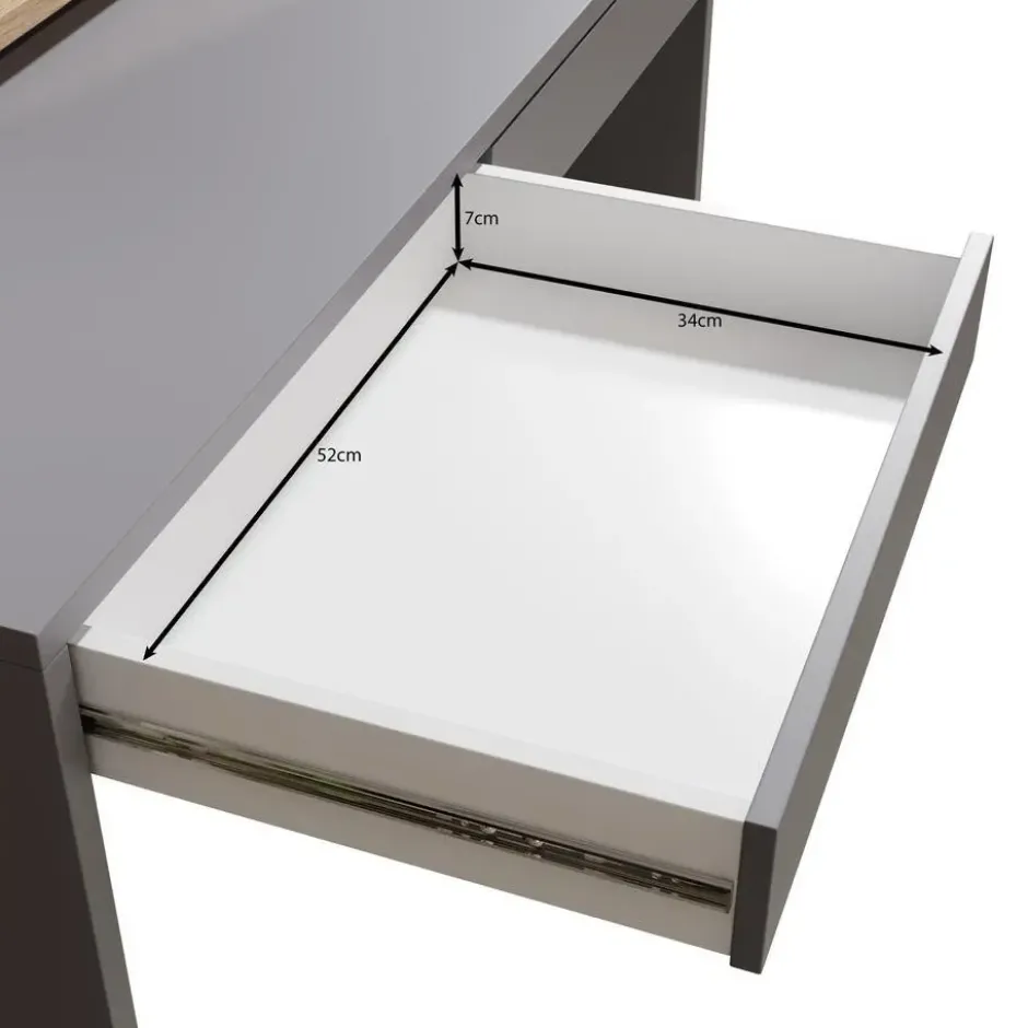 Meubella - Taroa - Bureau - Eikenpatroon/Lichtgrijs - 154x55x119 cm