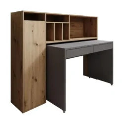 Meubella - Taroa - Bureau - Eikenpatroon/Lichtgrijs - 154x55x119 cm