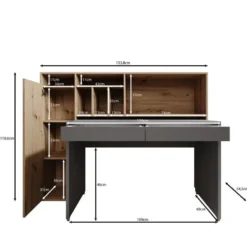 Meubella - Taroa - Bureau - Eikenpatroon/Lichtgrijs - 154x55x119 cm