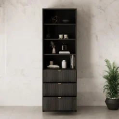 Meubella - Tavares - Boekenkast - Zwart - 60x40x180 cm
