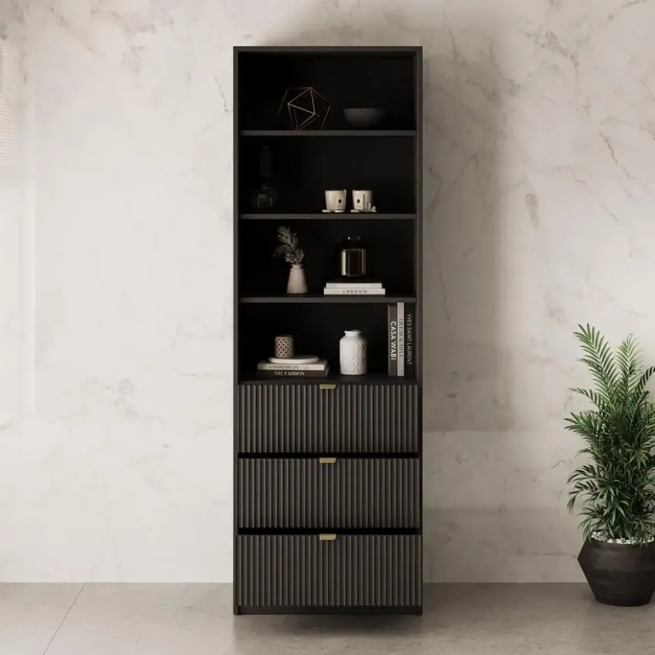 Meubella - Tavares - Boekenkast - Zwart - 60x40x180 cm