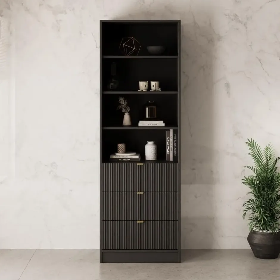 Meubella - Tavares - Boekenkast - Zwart - 60x40x180 cm
