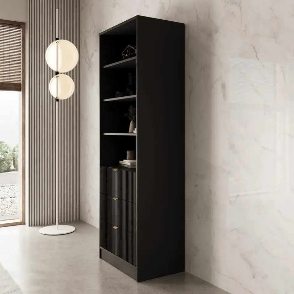 Meubella - Tavares - Boekenkast - Zwart - 60x40x180 cm