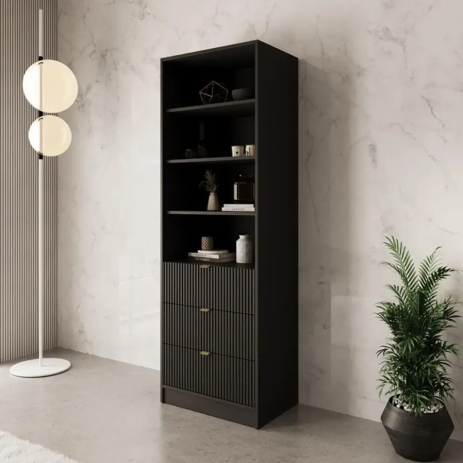 Meubella - Tavares - Boekenkast - Zwart - 60x40x180 cm