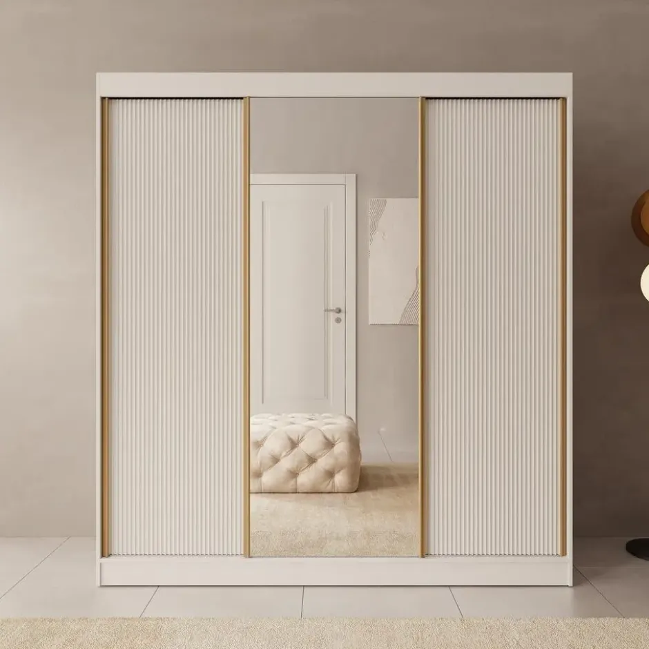 Meubella - Tavares - Kledingkast 3 schuifdeuren - Wit - 200x60x216 cm
