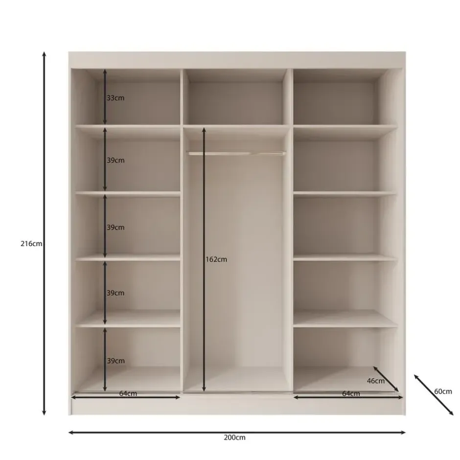 Meubella - Tavares - Kledingkast 3 schuifdeuren - Wit - 200x60x216 cm