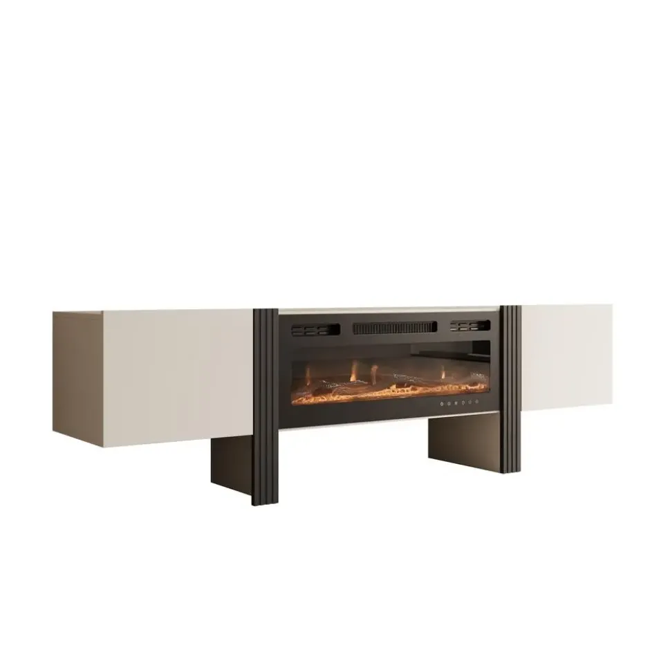 Meubella - Torevia - TV-Meubel met sfeerhaard - Beige - 200x41x58 cm