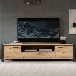Meubella - TV-Meubel Acapulco - Eiken - Zwart - 210 cm