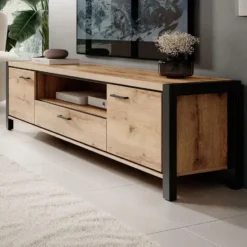 Meubella - TV-Meubel Acapulco - Eiken - Zwart - 210 cm