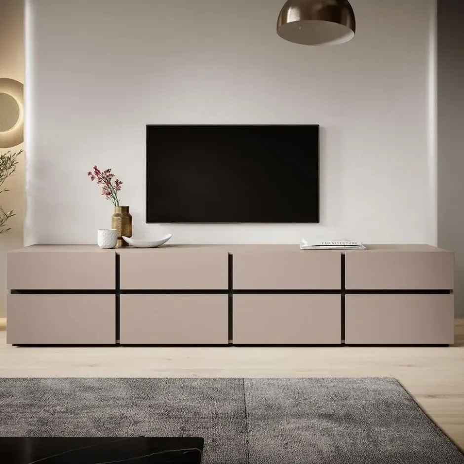 Meubella - TV-Meubel Cainan - Beige - Zwart - 225 cm