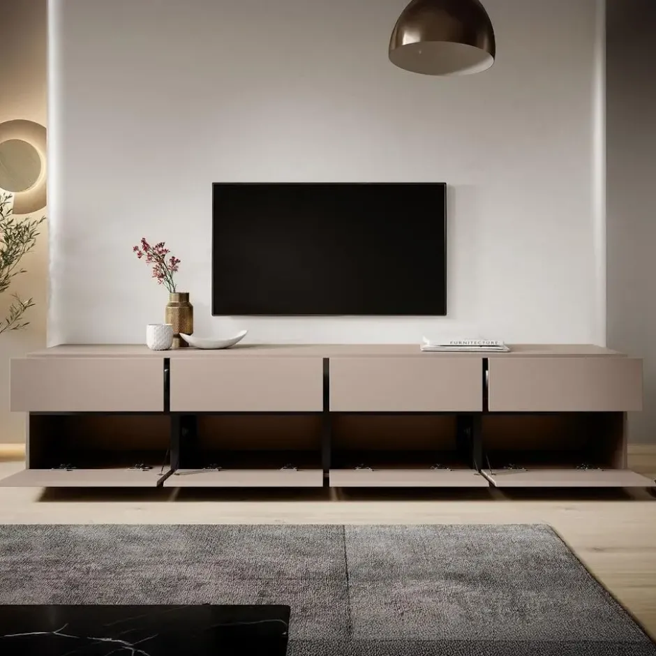 Meubella - TV-Meubel Cainan - Beige - Zwart - 225 cm