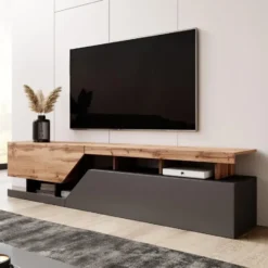 Meubella - TV-Meubel Canberra - Eiken - Antraciet - 200 cm