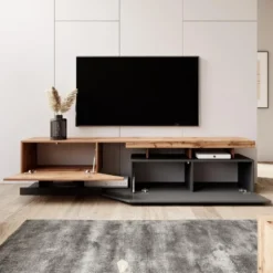 Meubella - TV-Meubel Canberra - Eiken - Antraciet - 200 cm