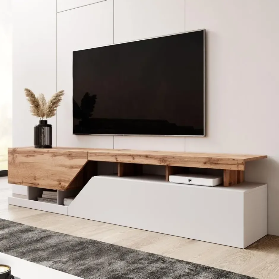 Meubella - TV-Meubel Canberra - Eiken - Wit - 200 cm