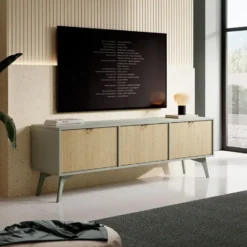 Meubella - TV-Meubel Essence - Groen - Licht eiken - 158 cm