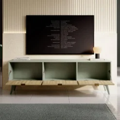 Meubella - TV-Meubel Essence - Groen - Licht eiken - 158 cm