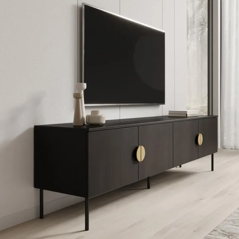 Meubella - TV-Meubel Monor - Zwart eiken - 200 cm