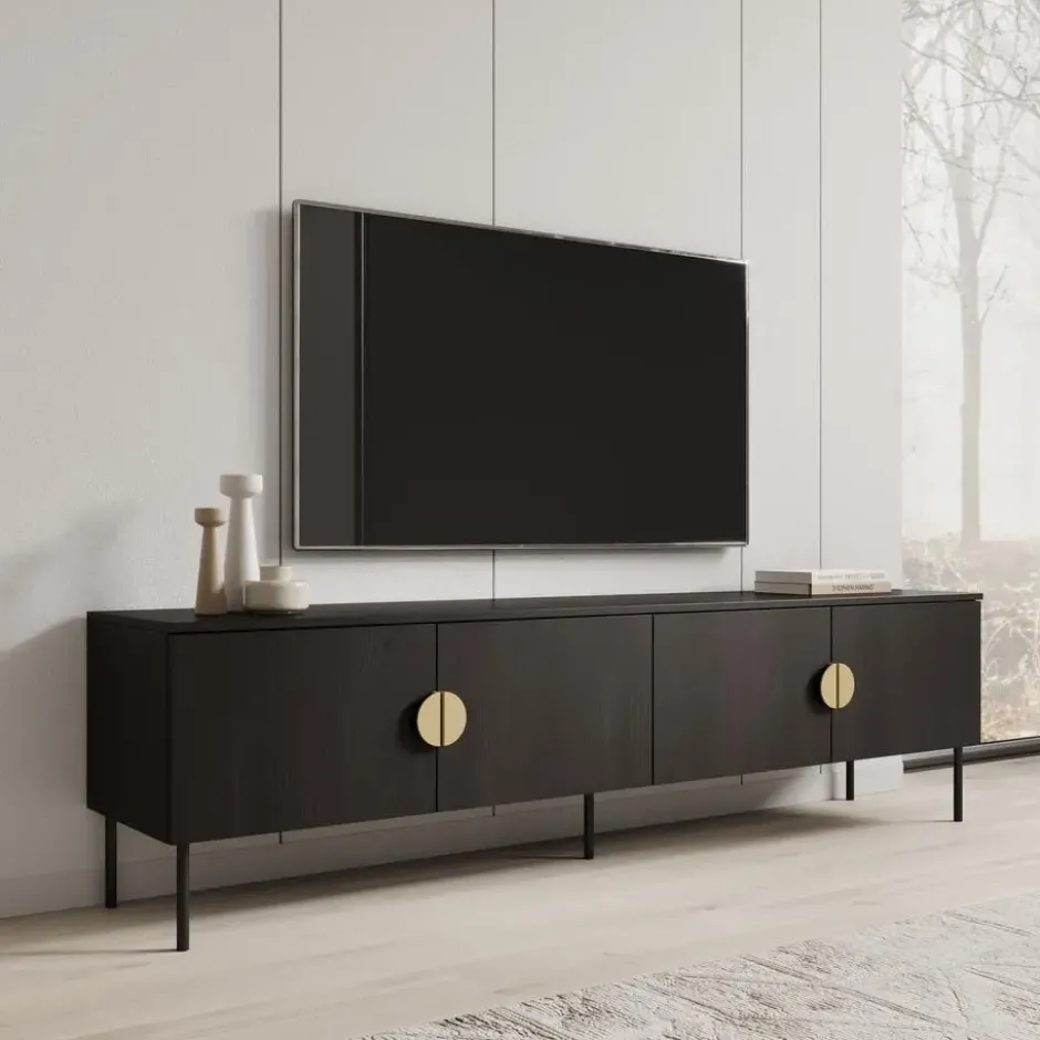 Meubella - TV-Meubel Monor - Zwart eiken - 200 cm