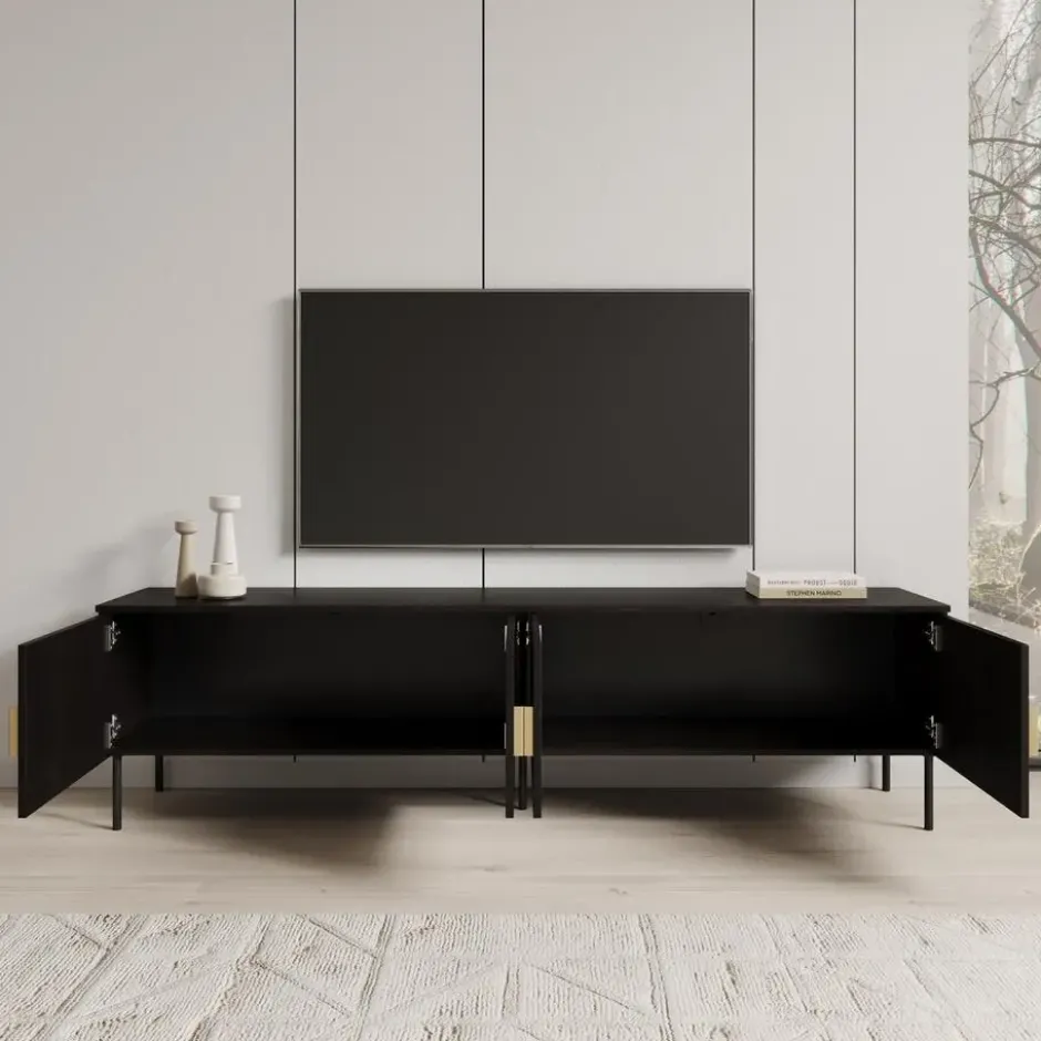 Meubella - TV-Meubel Monor - Zwart eiken - 200 cm
