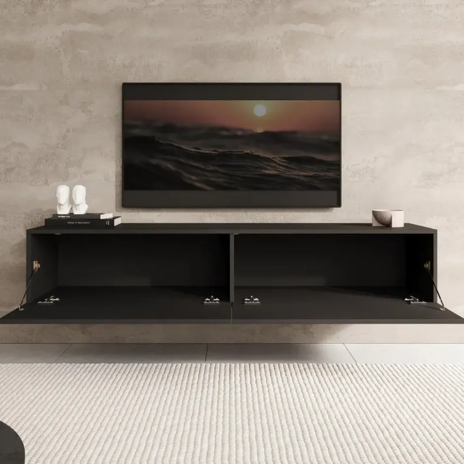 Meubella - TV-Meubel Palm - Mat zwart - 160 cm