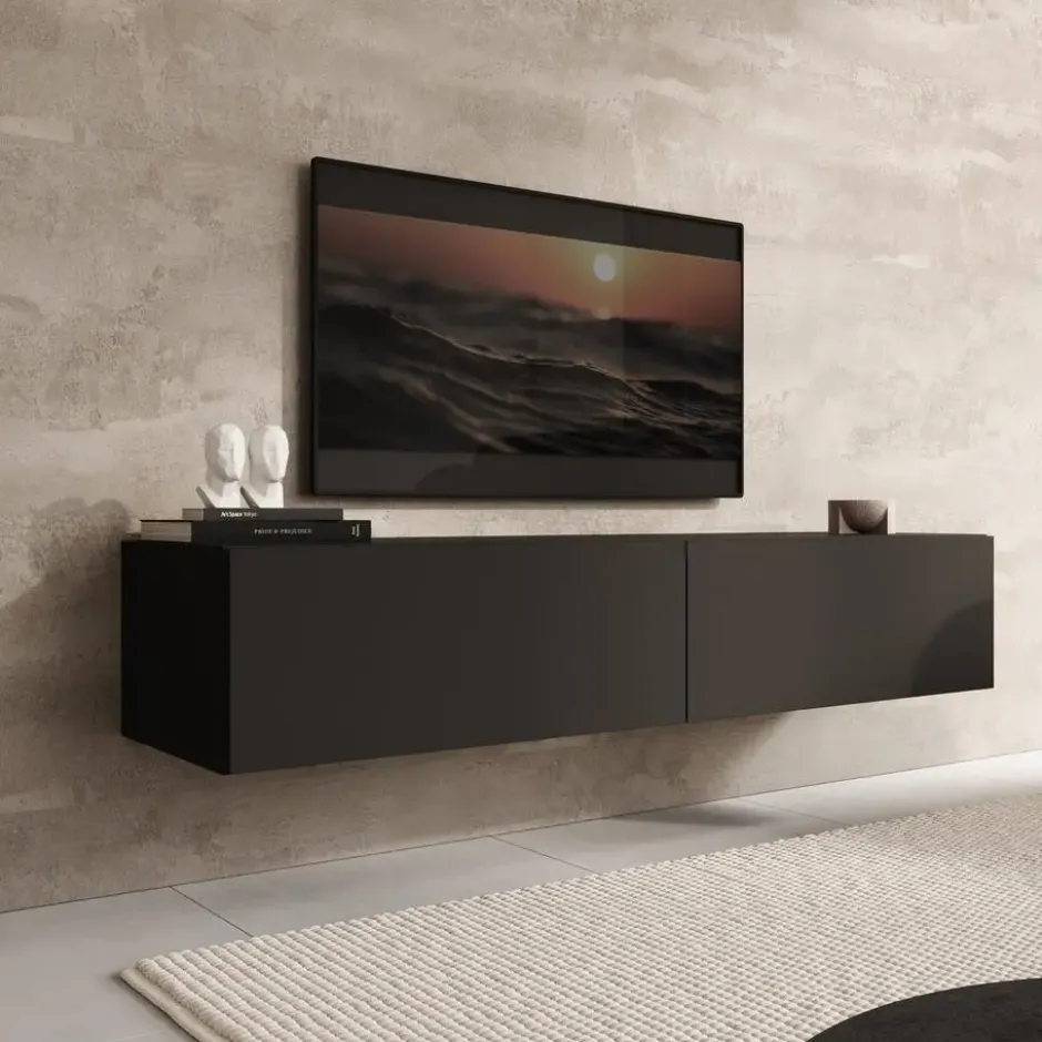 Meubella - TV-Meubel Palm - Mat zwart - 160 cm