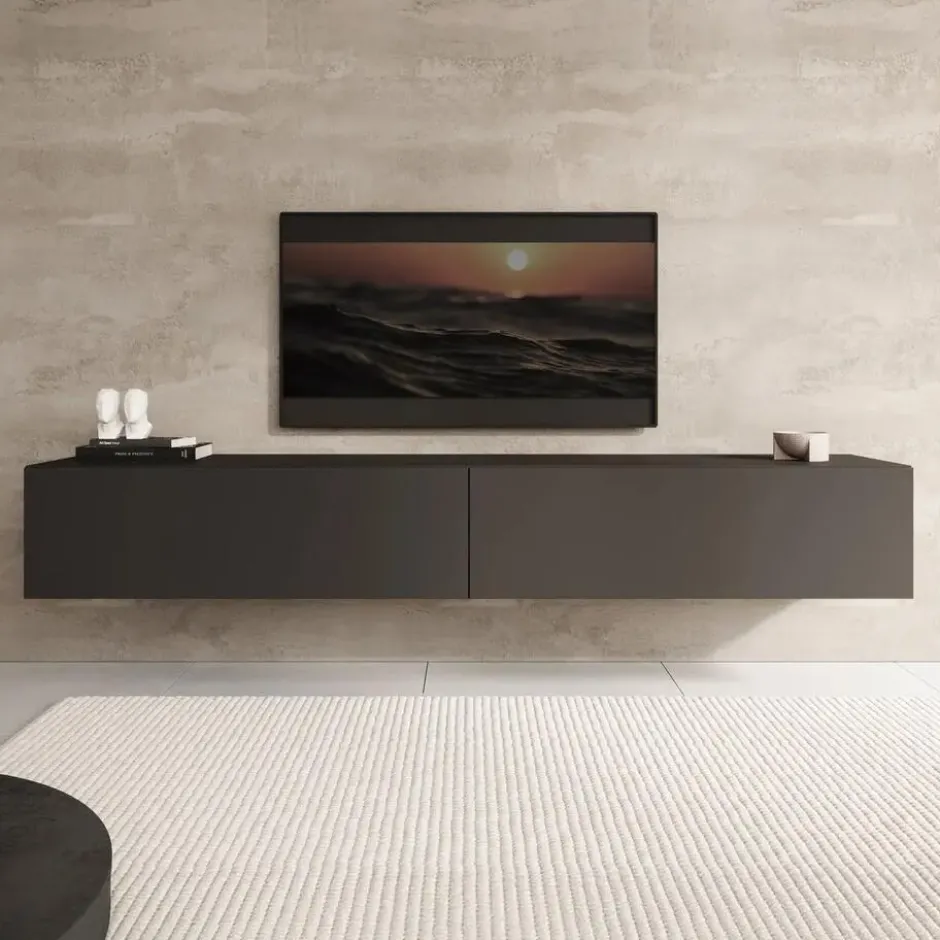 Meubella - TV-Meubel Palm - Mat zwart - 200 cm