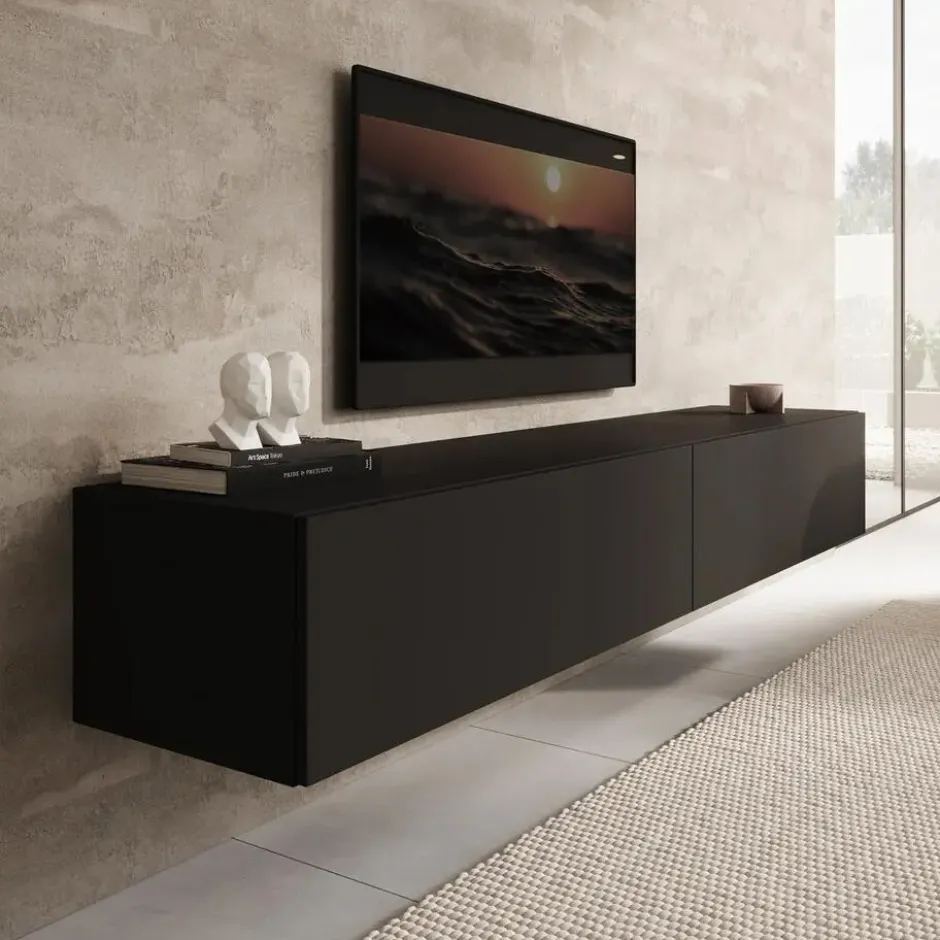 Meubella - TV-Meubel Palm - Mat zwart - 200 cm