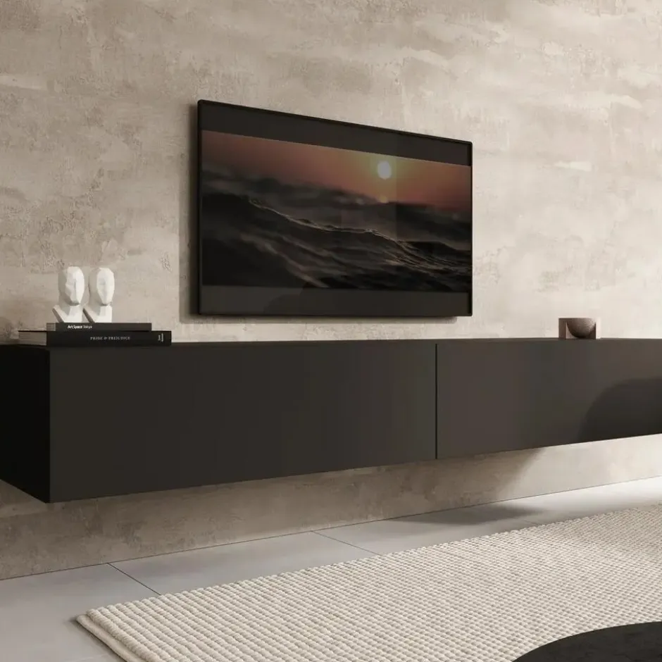 Meubella - TV-Meubel Palm - Mat zwart - 200 cm