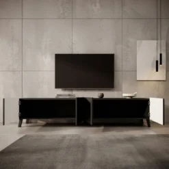 Meubella - TV-Meubel Pepinos 2 - Mat zwart - 200 cm