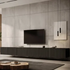 Meubella - TV-Meubel Pepinos - Mat zwart - 300 cm