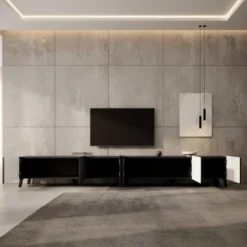 Meubella - TV-Meubel Pepinos 2 - Mat zwart - 300 cm