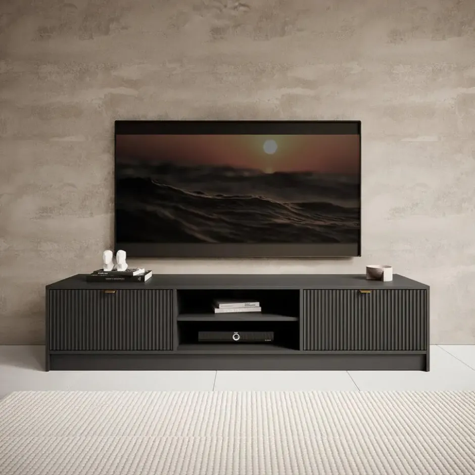 Meubella - TV-Meubel Tavares - Zwart - 180 cm