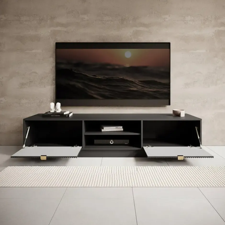 Meubella - TV-Meubel Tavares - Zwart - 180 cm