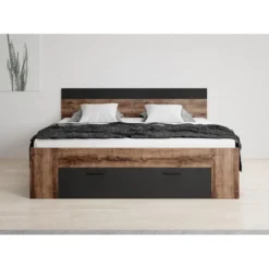 Meubella - Tweepersoonsbed Brown - Zwart - Eiken - 180x200 cm