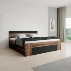 Meubella - Tweepersoonsbed Brown - Zwart - Eiken - 180x200 cm