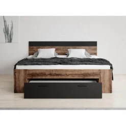 Meubella - Tweepersoonsbed Brown - Zwart - Eiken - 180x200 cm