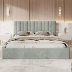 Meubella - Tweepersoonsbed Chief - Grijs - Velvet - 200x200 cm