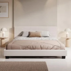 Meubella - Tweepersoonsbed George - Beige ribstof - 160x200 cm