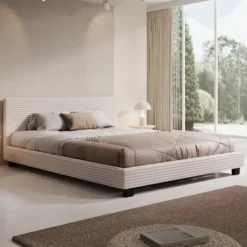 Meubella - Tweepersoonsbed George - Beige ribstof - 160x200 cm