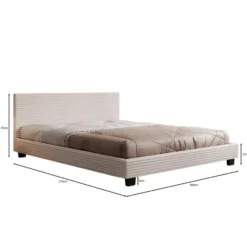 Meubella - Tweepersoonsbed George - Beige ribstof - 160x200 cm