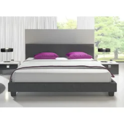 Meubella - Tweepersoonsbed George - Grijs - Stof - 160x200 cm