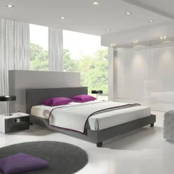 Meubella - Tweepersoonsbed George - Grijs - Stof - 160x200 cm