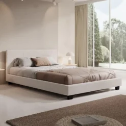 Meubella - Tweepersoonsbed George - Wit Teddystof - 140x200 cm