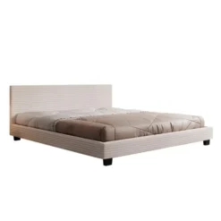 Meubella - Tweepersoonsbed George - Beige ribstof - 180x200 cm