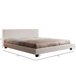 Meubella - Tweepersoonsbed George - Beige ribstof - 180x200 cm